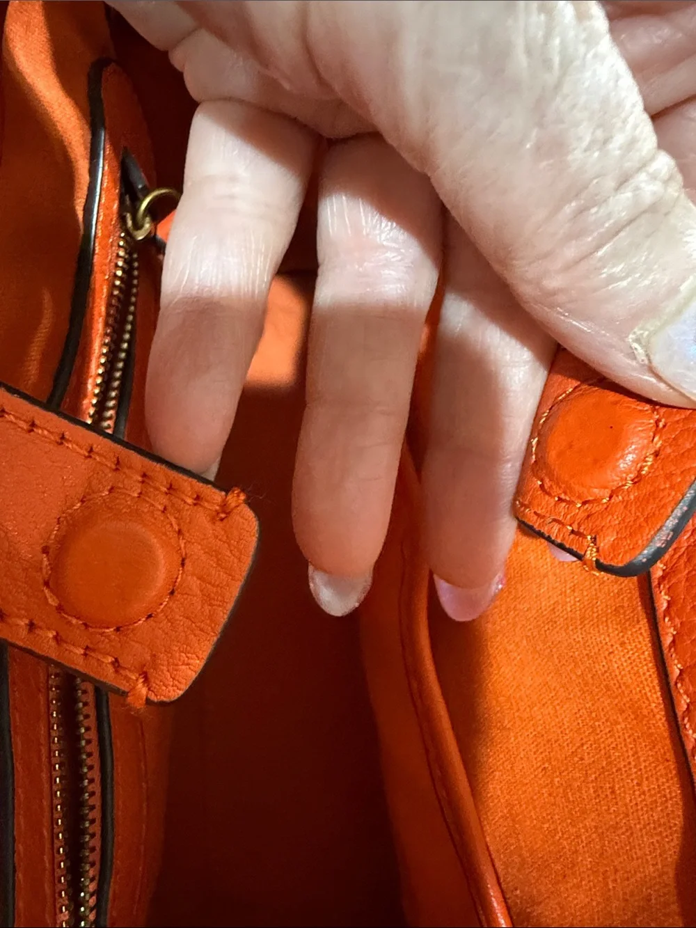 Tory Burch Orange Leather Top-Handle Satchel w/ Gold Hardware & crossbody strap.